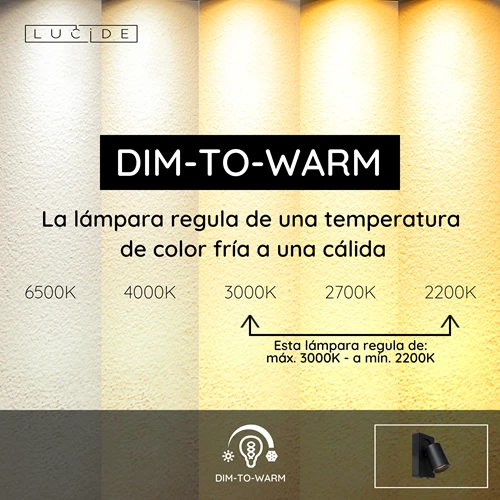 Lucide NIGEL - Lámpara de cabecera / Lámpara de pared - LED Dim to warm - GU10 - 1x5W 2200K/3000K - Con punto de carga USB - Negro - USP